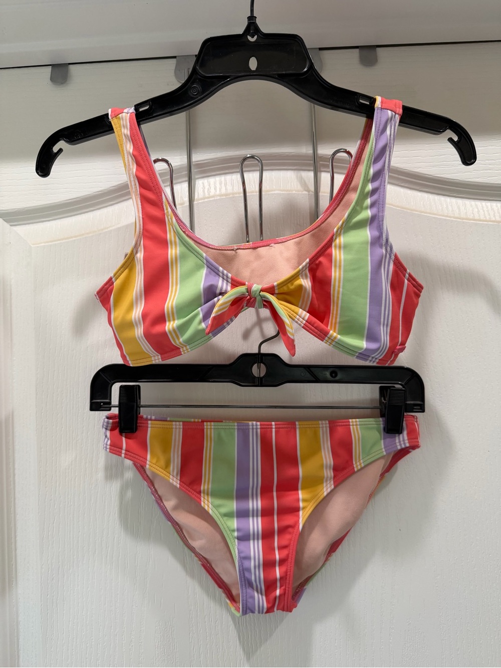 Roxy Girls Multicolor Stripe Bikini — Coral, Yellow, Green & Lavender